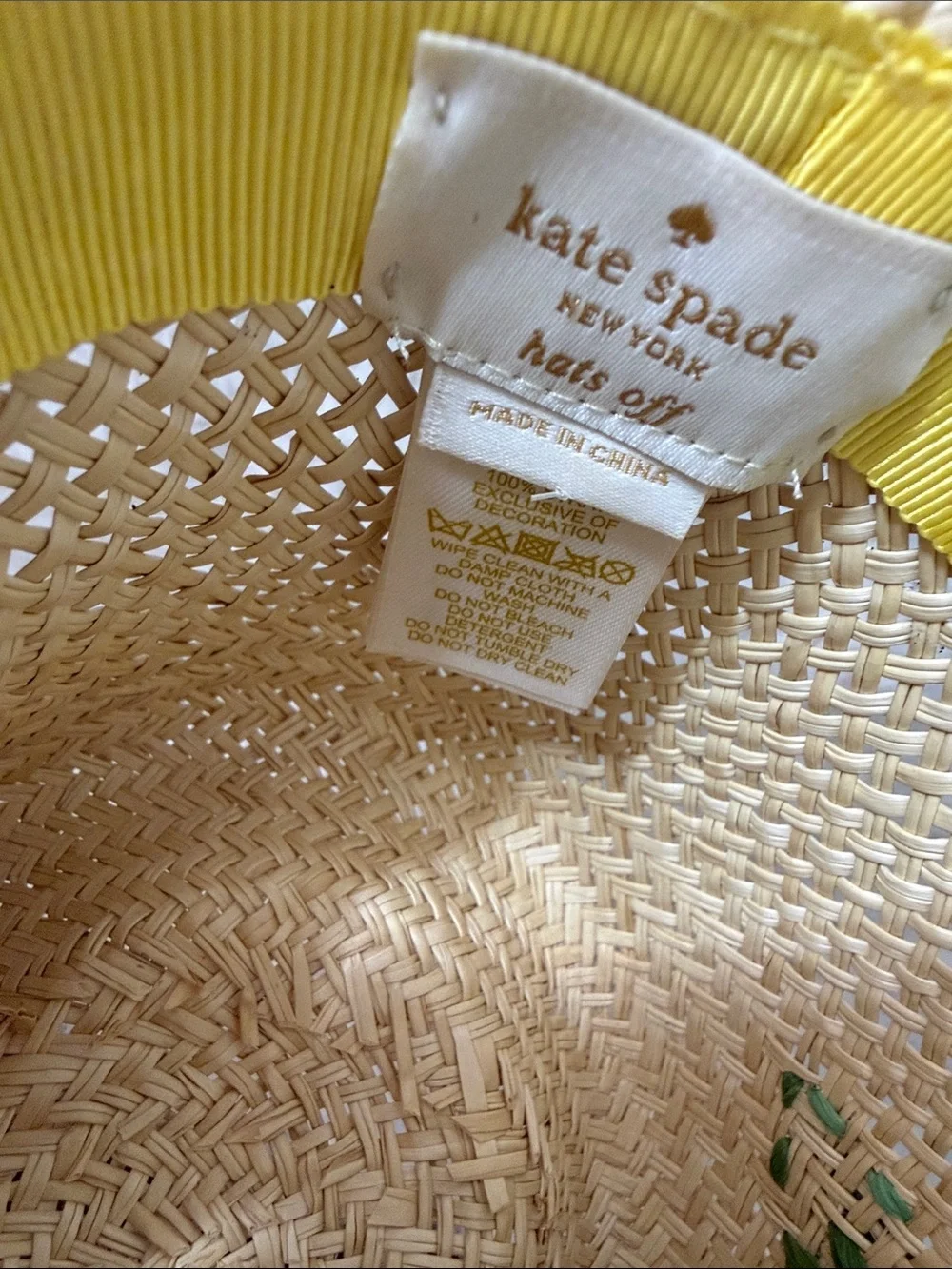 kate spade l Straw Fedora with Yellow Lemon embroidered Motif OS